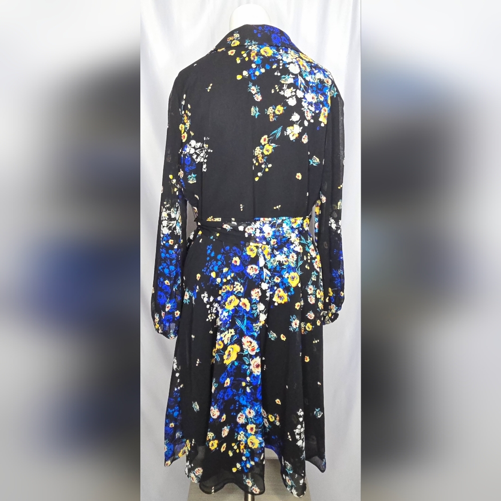 Dkny Black Floral Wrap Dress with Blue & Yellow Accents - Picture 10 of 14